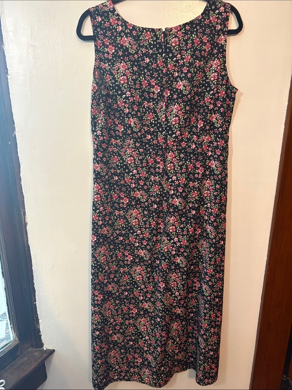 Sleeveless Black Floral Maxi Dress with Pink Flowers - Picture 6 of 7